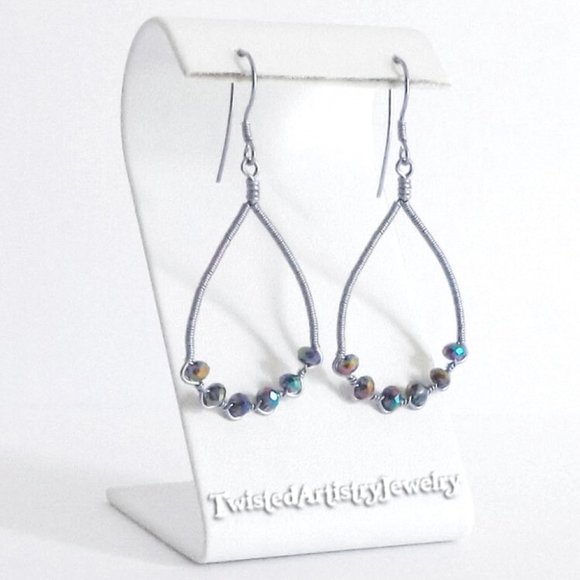 Twisted Artistry Jewelry Jewelry - Rainbow Crystals Wire Wrapped ZigZag Teardrop Hoop Earrings